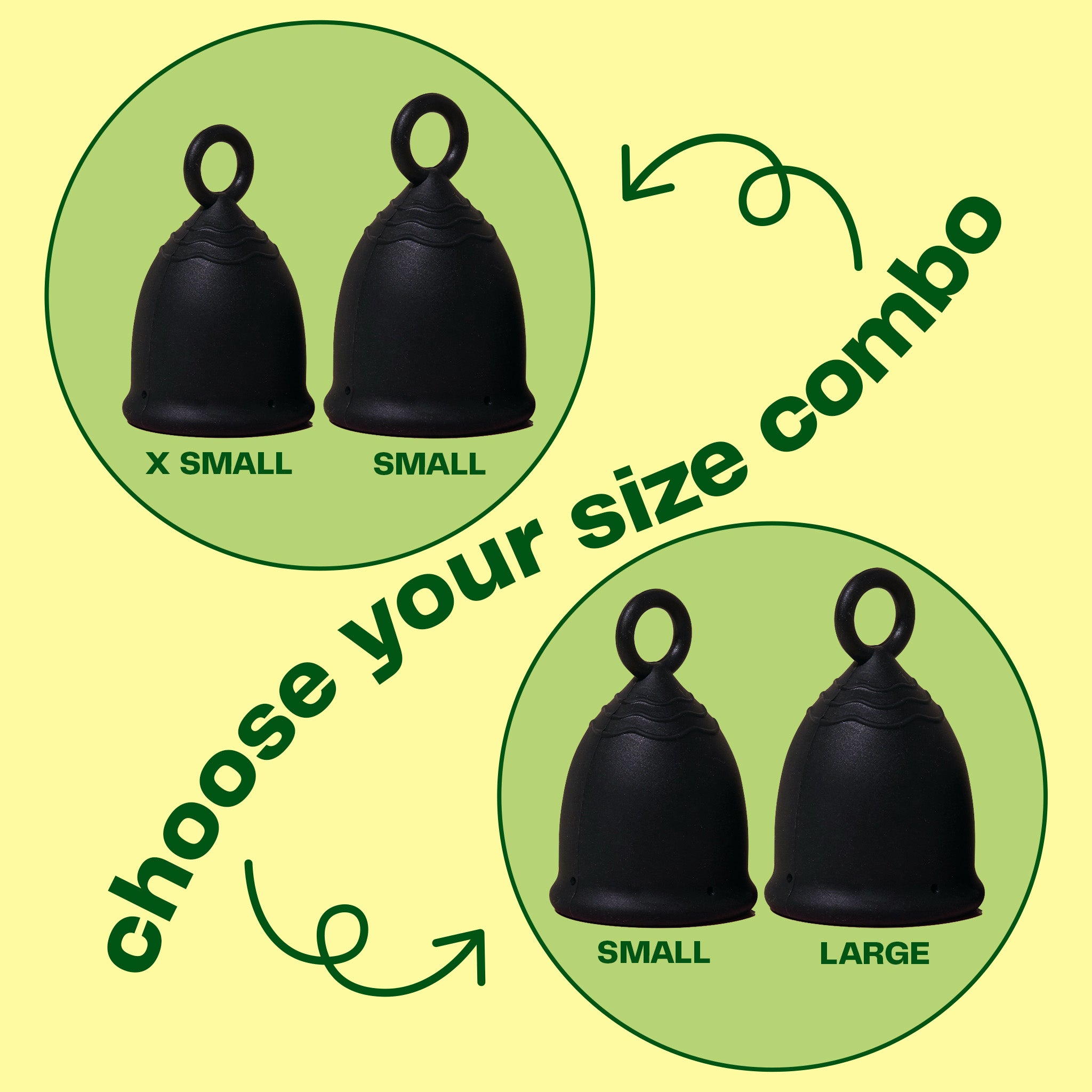 Viv Menstrual Cup Perfect Fit Kit | Discover your menstrual cup size for less. You can choose between the x small menstrual cup/small period cup combo and the small/large combo.