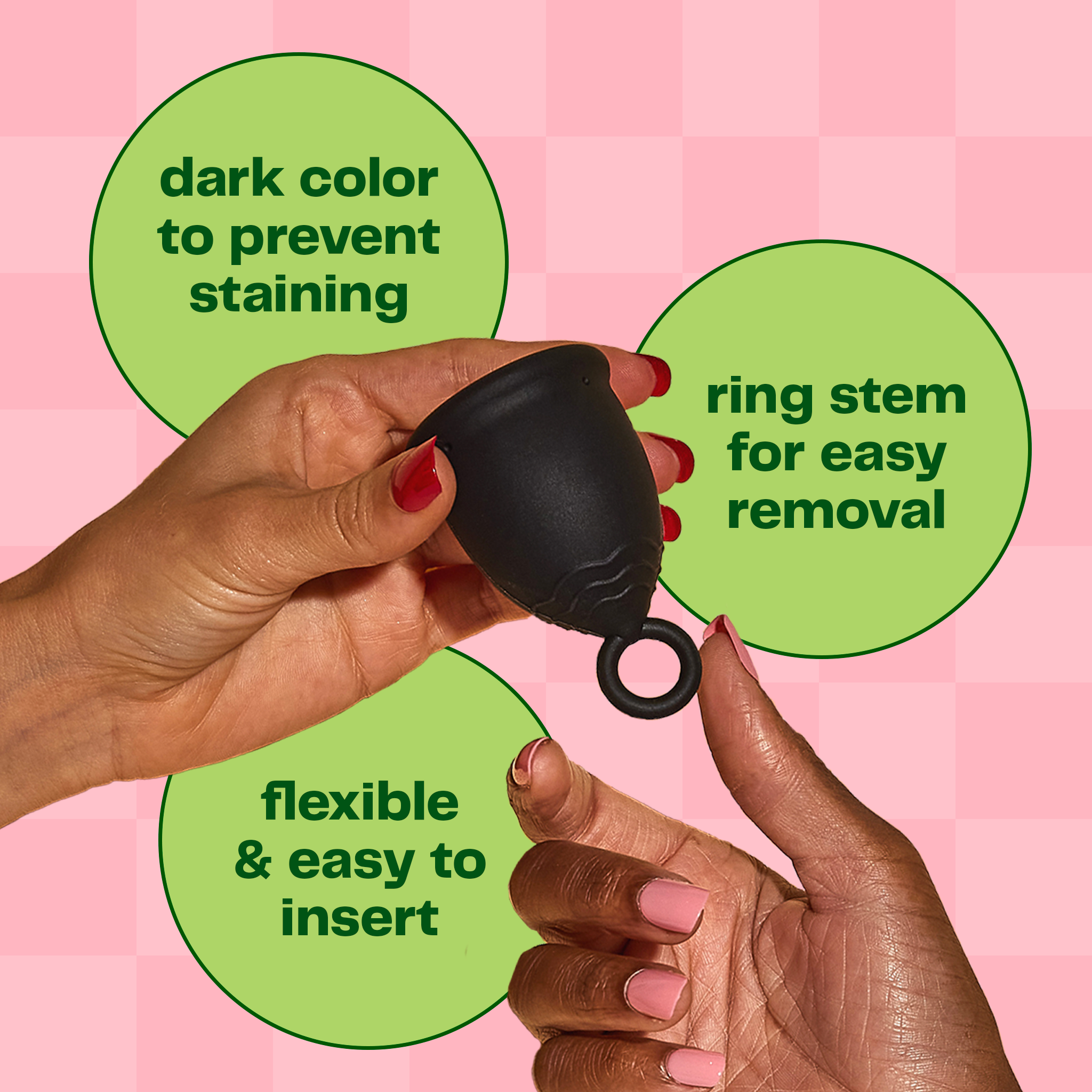 Viv Menstrual Cup | Easy to insert & Flexible Period Cup | Ring Stem for Easy Removal of the Cup| Dark Color to Prevent Staining.